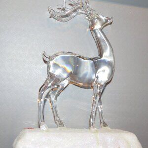Clear Acrylic LED/Musical Reindeer Figurine Decoration abt 11" Tall - White Base